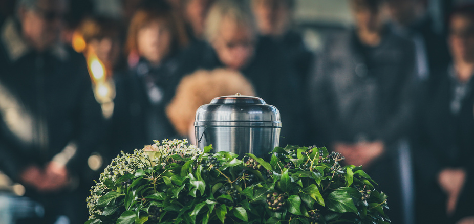 Metal urn at a funeral